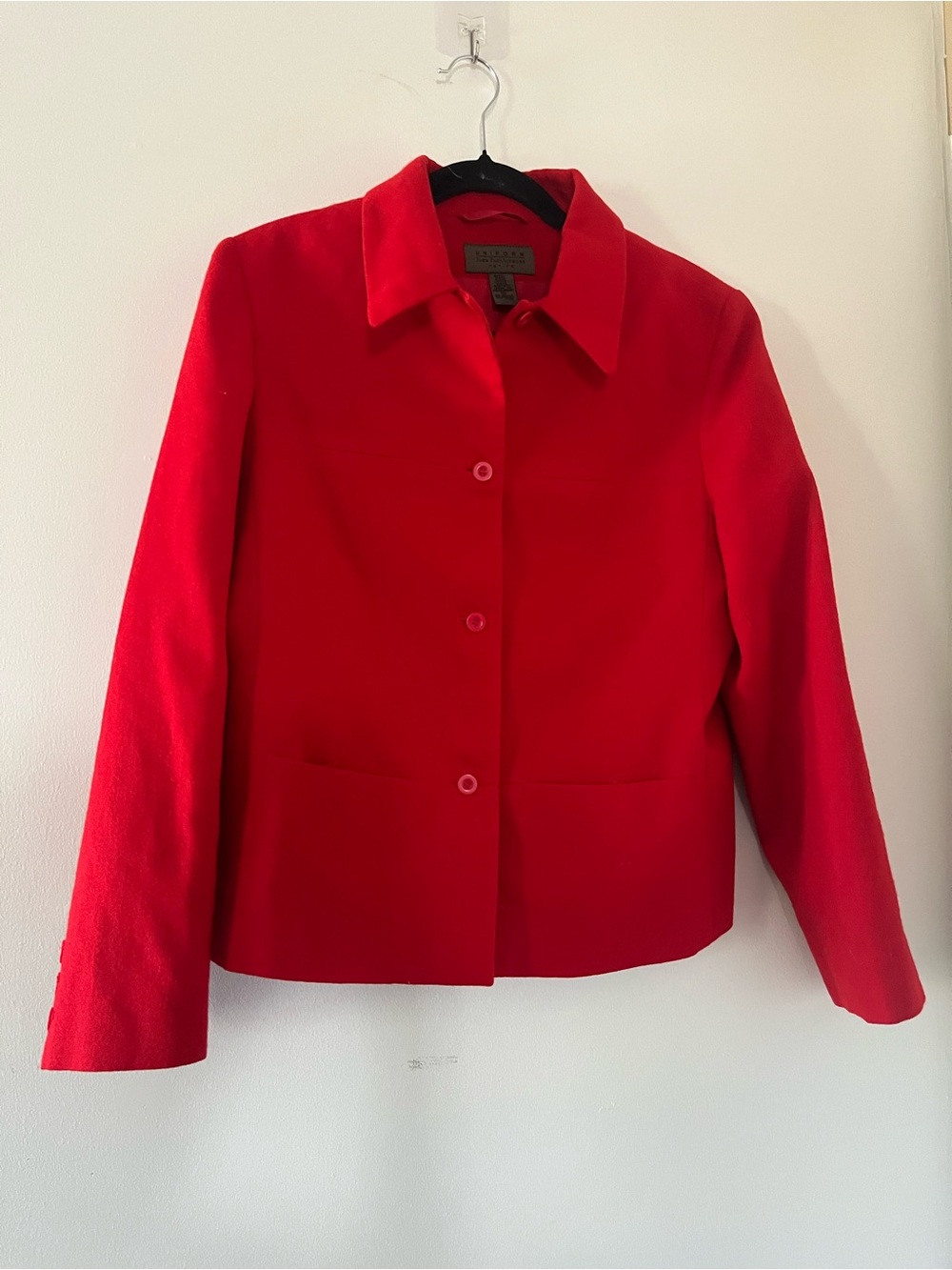 Vintage 90s Red 100% Wool Button Up Blazer Jacket 10 Preppy Quiet Luxury Office